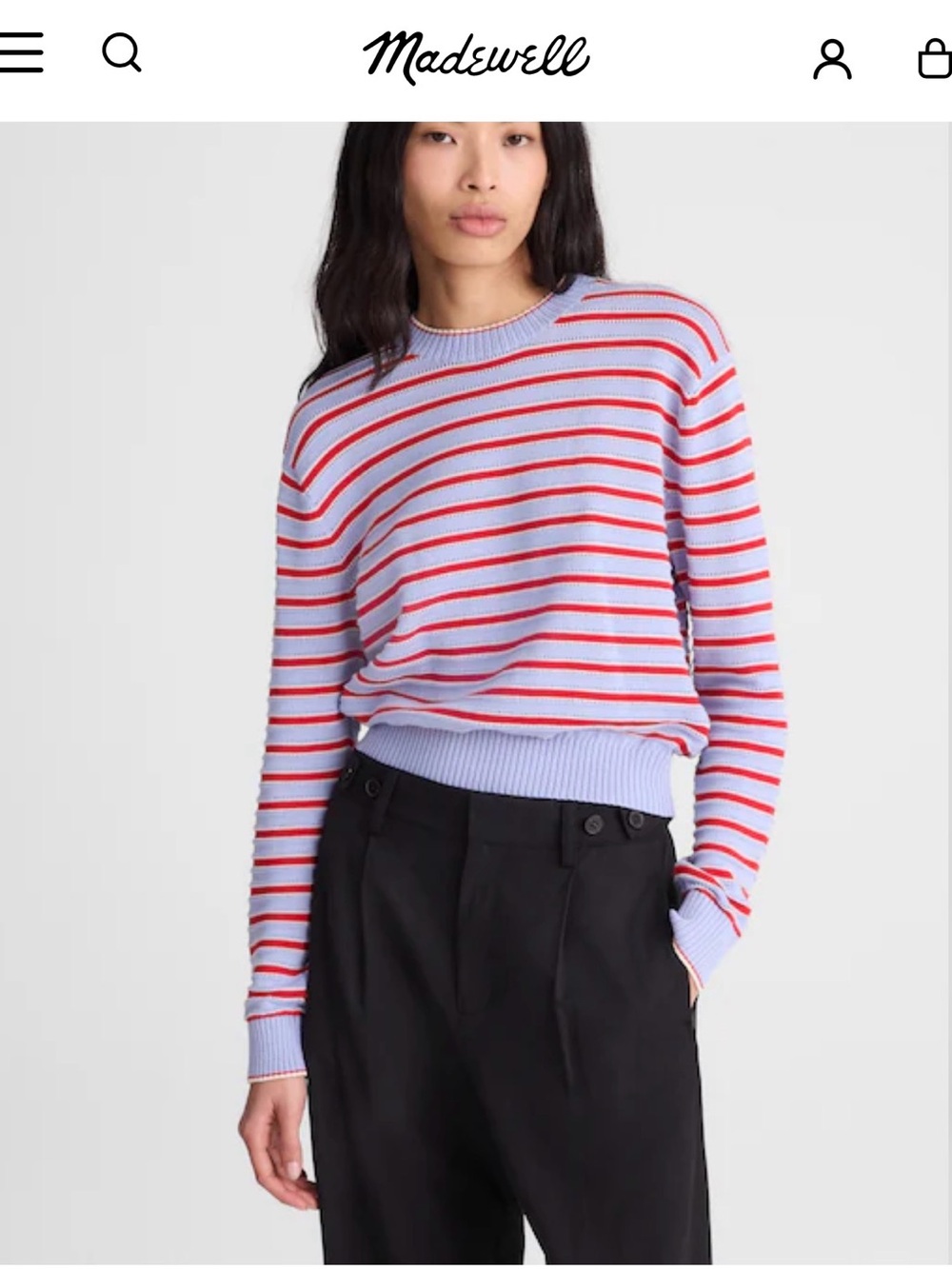 Madewell Lilac Crewneck Sweater with Red Stripes
